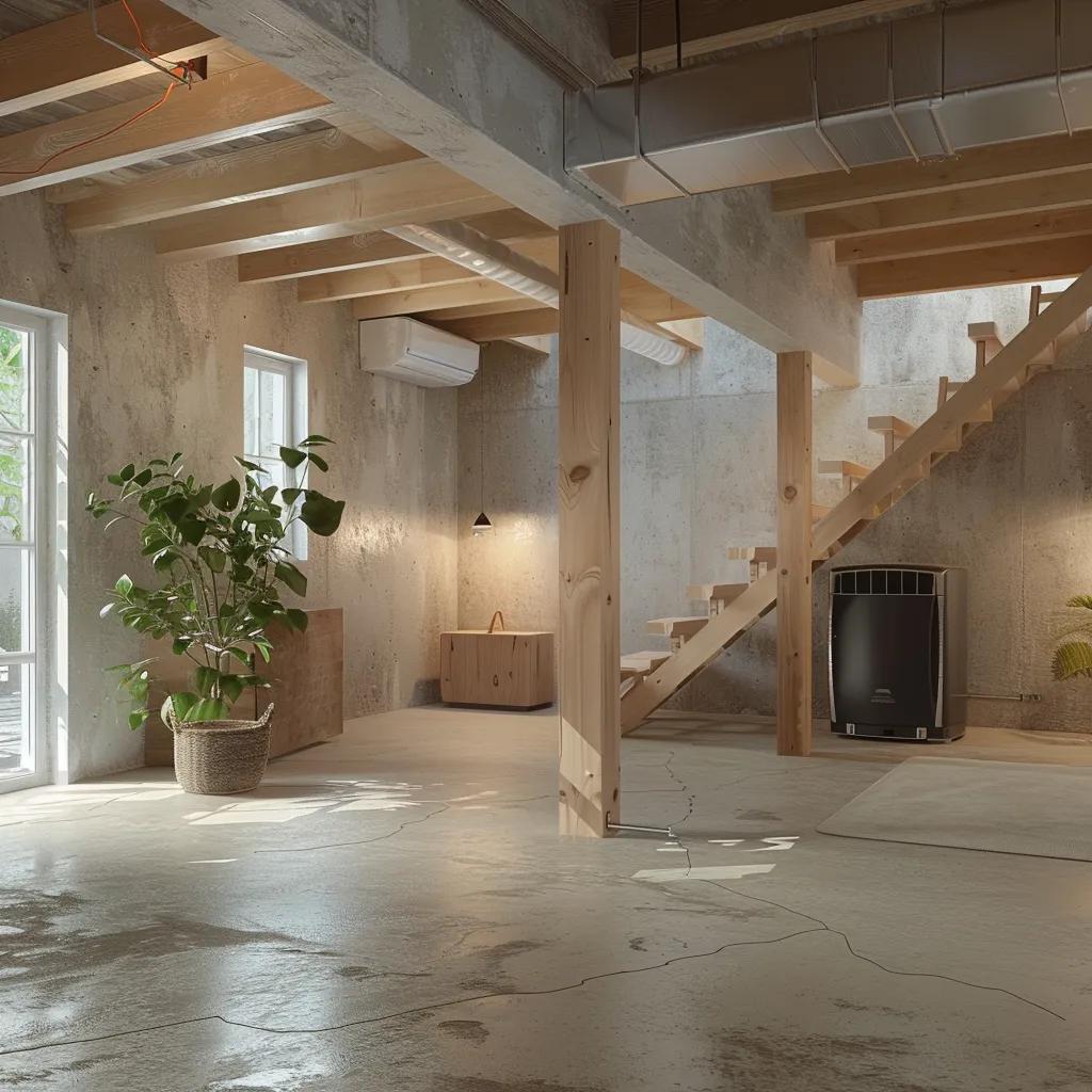 Basement with effective insulation and dehumidifier, illustrating humidity control importance